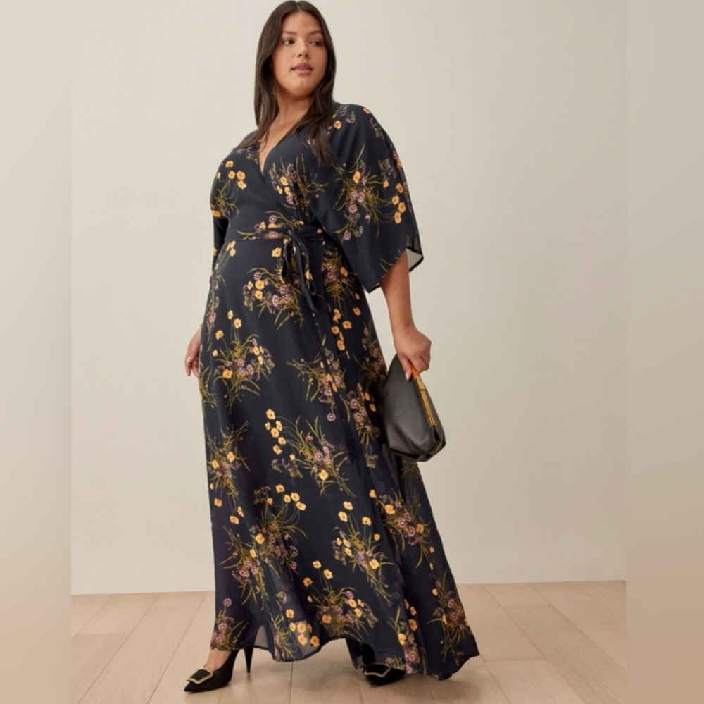 Reformation Winslow Mademoiselle Floral Short Sleeve Kimono Wrap Dress XL